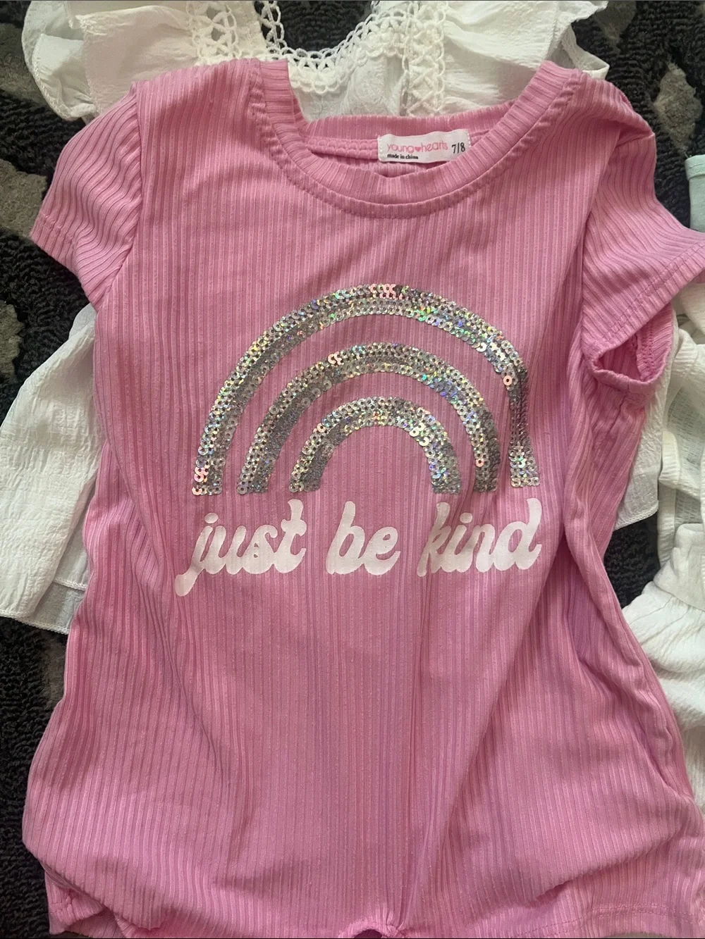 Carter's Pink Sequin Rainbow Tee & White and Mint Mix Tops